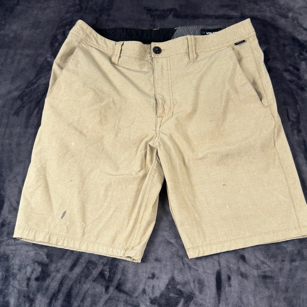 Volcom Frickin Modern Stretch Shorts Mens 36 Tan Khaki Chino Heathered Skate